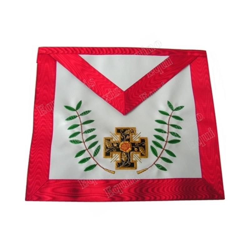 Mandil masónico de cuero – REAA – 18° grado – Caballero Rosa-Cruz – Croix potencée et feuilles d'acacia