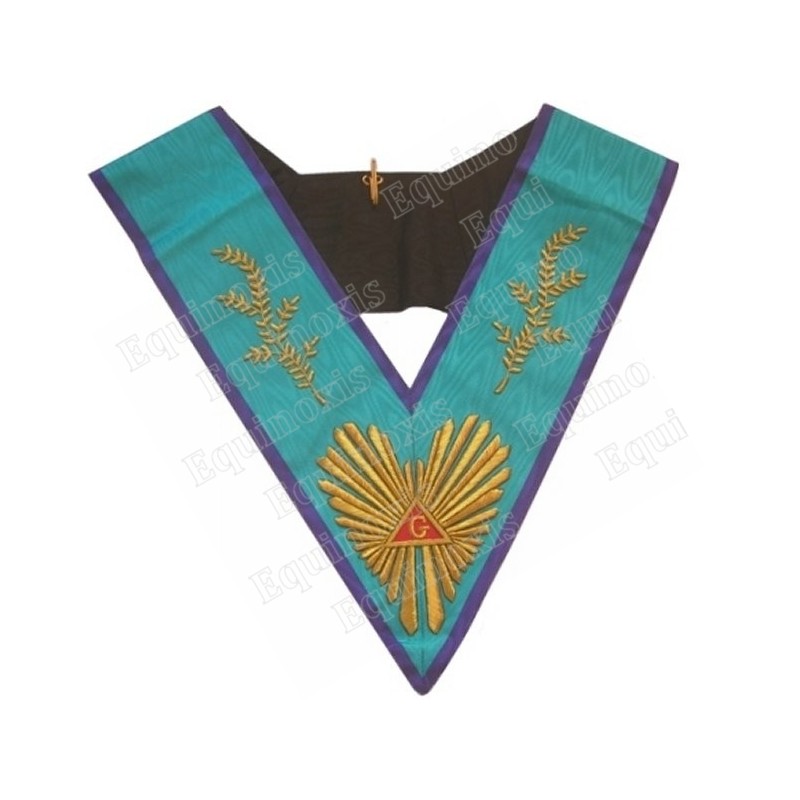 Collar masónico muaré – Menfis-Mizraim – Venerable Maestro – Acacia 108 hojas – Bordado a mano