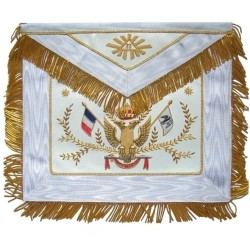 Mandil masónico en piel – REAA – 33° grado con flecos – Bandera francesa