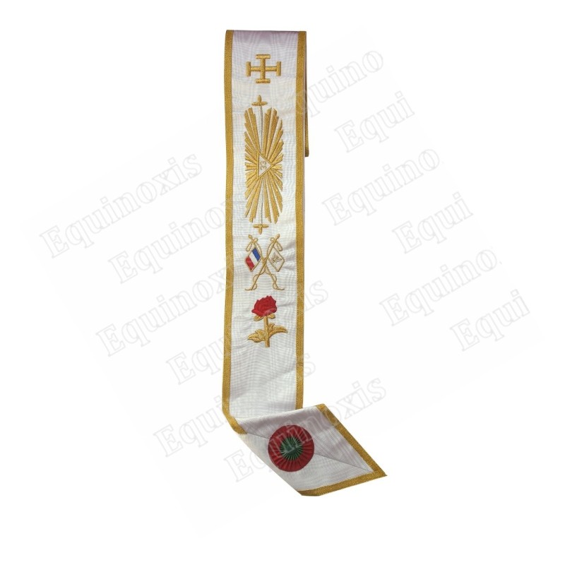 Cordon maçonnique moiré – REAA – 33ème degré – SGIG – Croix potencée et rose – Brodé machine